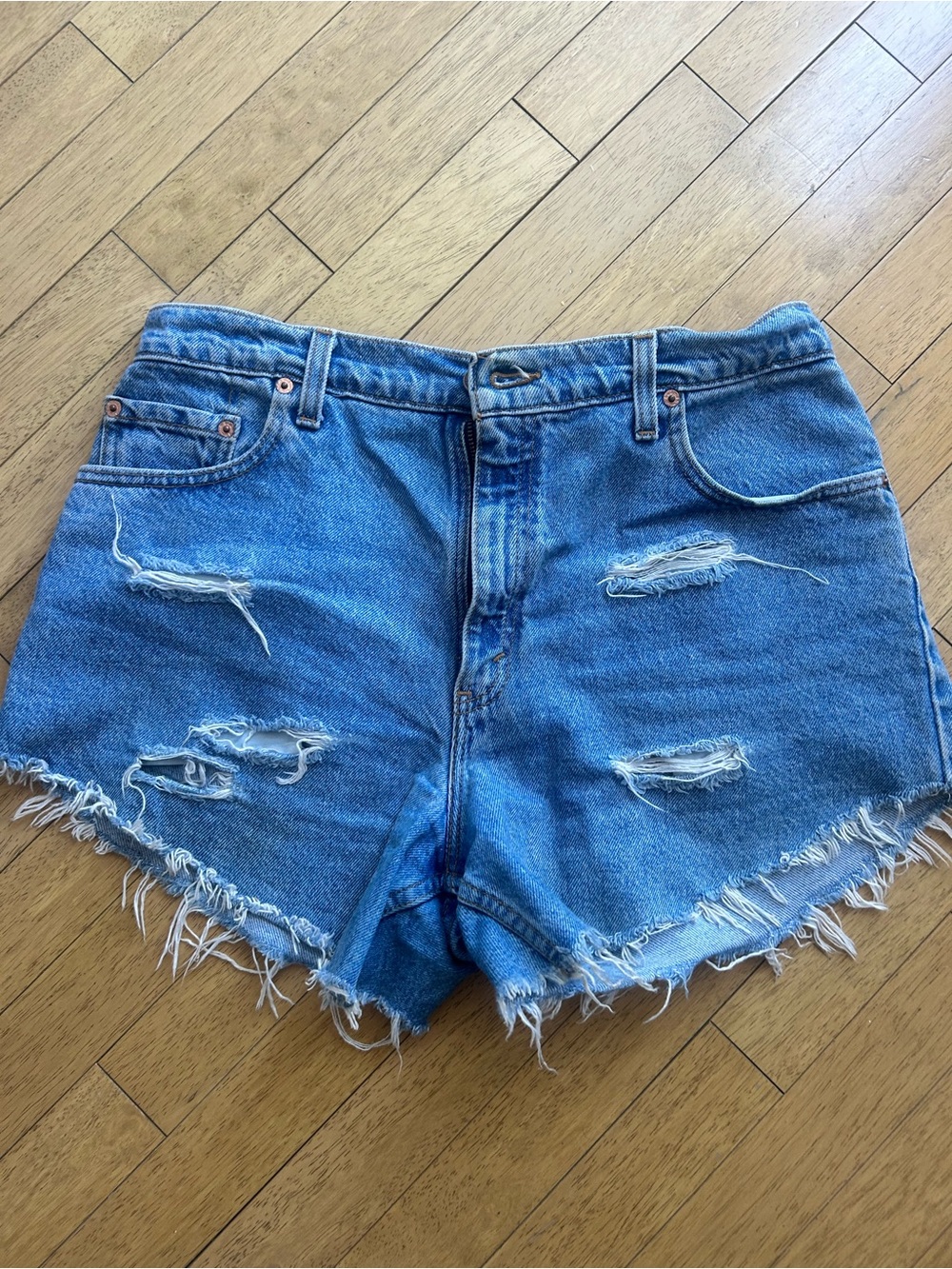 Levi's Distressed High-Waist Denim Shorts - Blue